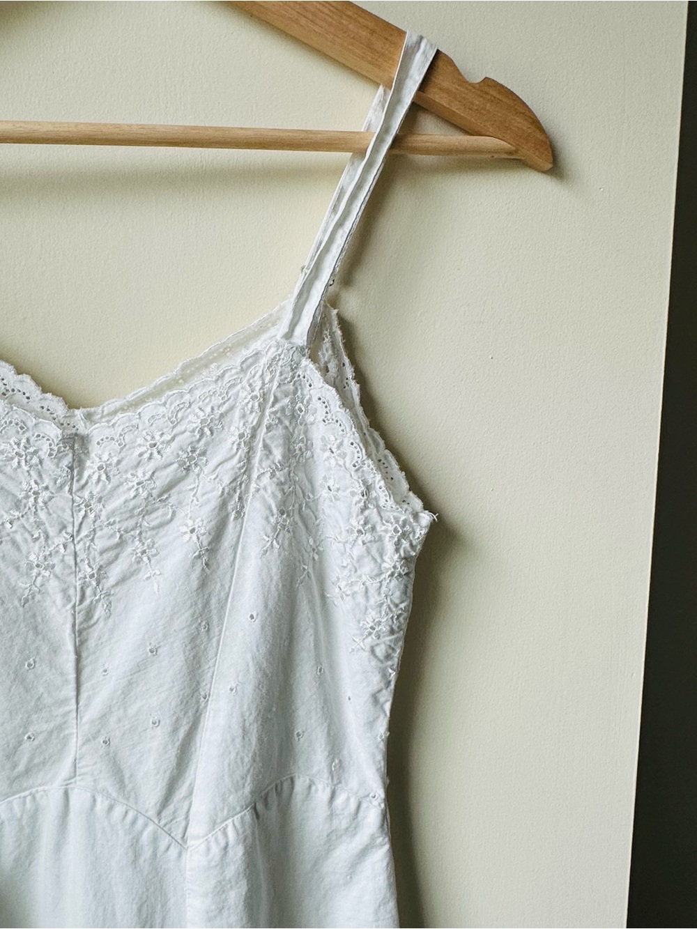Vintage White Embroidered Eyelet Cotton Midi Slip Dress XS Small - Picture 3 of 8